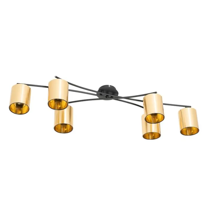 Moderne Deckenleuchte schwarz mit goldenen 6 Lichtern - Lofty