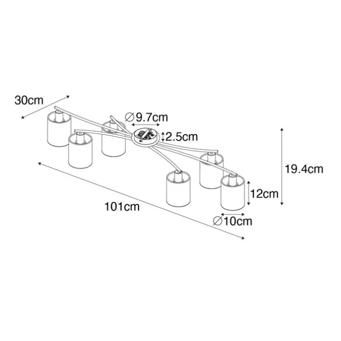 Moderne Deckenleuchte schwarz mit goldenen 6 Lichtern - Lofty
