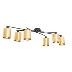 Moderne Deckenleuchte schwarz mit goldenen 6 Lichtern - Lofty