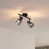 Moderne Deckenleuchte Schwarz mit runden Rauchglas 2-flammig - Cilin