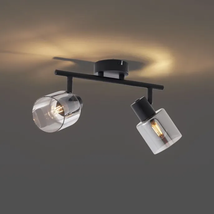 Moderne Deckenleuchte Schwarz mit runden Rauchglas 2-flammig - Cilin