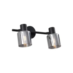 Moderne Deckenleuchte Schwarz mit runden Rauchglas 2-flammig - Cilin