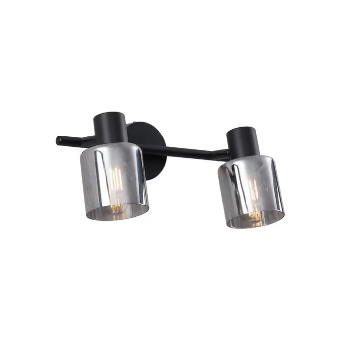 Moderne Deckenleuchte Schwarz mit runden Rauchglas 2-flammig - Cilin