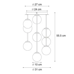 Moderne Deckenleuchte Schwarz mit Bernstein- und Rauchglas 9-flammig - Athen