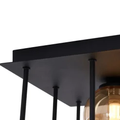 Moderne Deckenleuchte Schwarz mit Bernstein- und Rauchglas 9-flammig - Athen