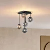 Moderne Deckenleuchte Schwarz mit Bernstein- und Rauchglas 5-flammig - Athen