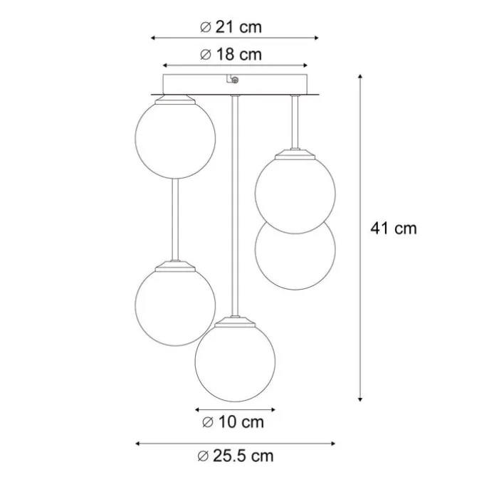 Moderne Deckenleuchte Schwarz mit Bernstein- und Rauchglas 5-flammig - Athen