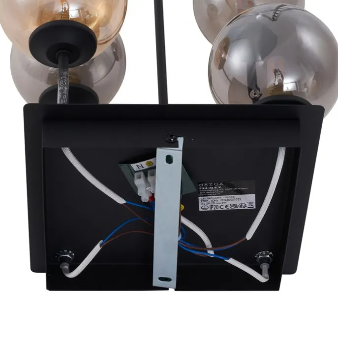 Moderne Deckenleuchte Schwarz mit Bernstein- und Rauchglas 5-flammig - Athen