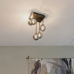 Moderne Deckenleuchte schwarz 5-Licht mit Rauchglas - Athen