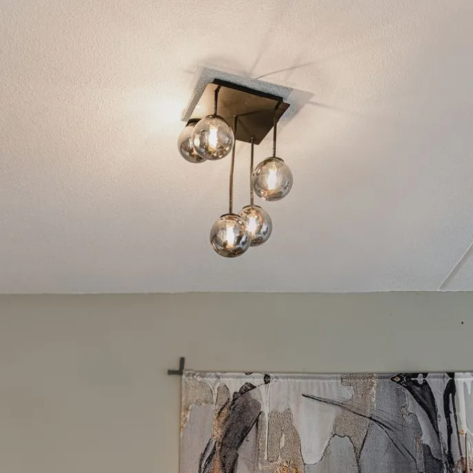 Moderne Deckenleuchte schwarz 5-Licht mit Rauchglas - Athen