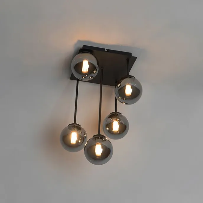 Moderne Deckenleuchte schwarz 5-Licht mit Rauchglas - Athen