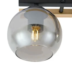 Moderne Deckenleuchte schwarz mit Holz und Rauchglas 3-flammig - Aleks