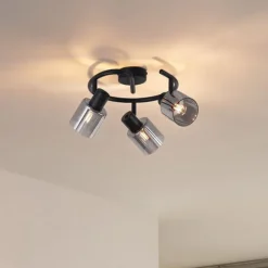 Moderne Deckenleuchte Schwarz mit Rauchglas Spirale 3-flammig - Cilin