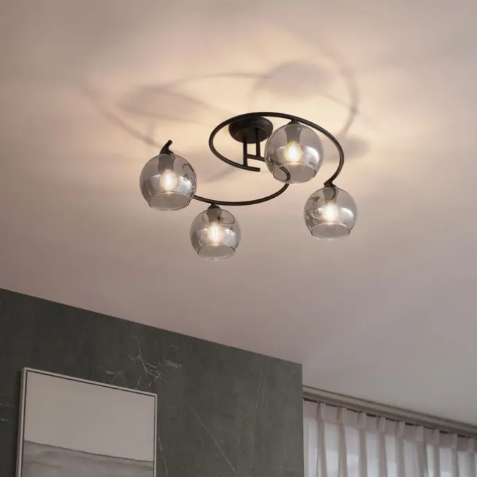 Moderne Deckenleuchte Schwarz mit Rauchglas 4-flammig - Alanis