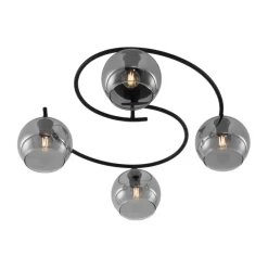 Moderne Deckenleuchte Schwarz mit Rauchglas 4-flammig - Alanis