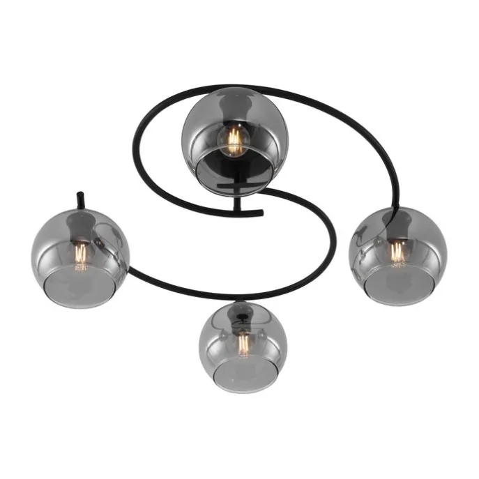 Moderne Deckenleuchte Schwarz mit Rauchglas 4-flammig - Alanis