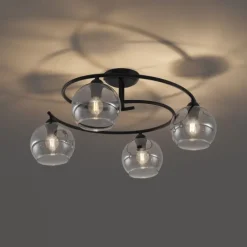 Moderne Deckenleuchte Schwarz mit Rauchglas 4-flammig - Alanis