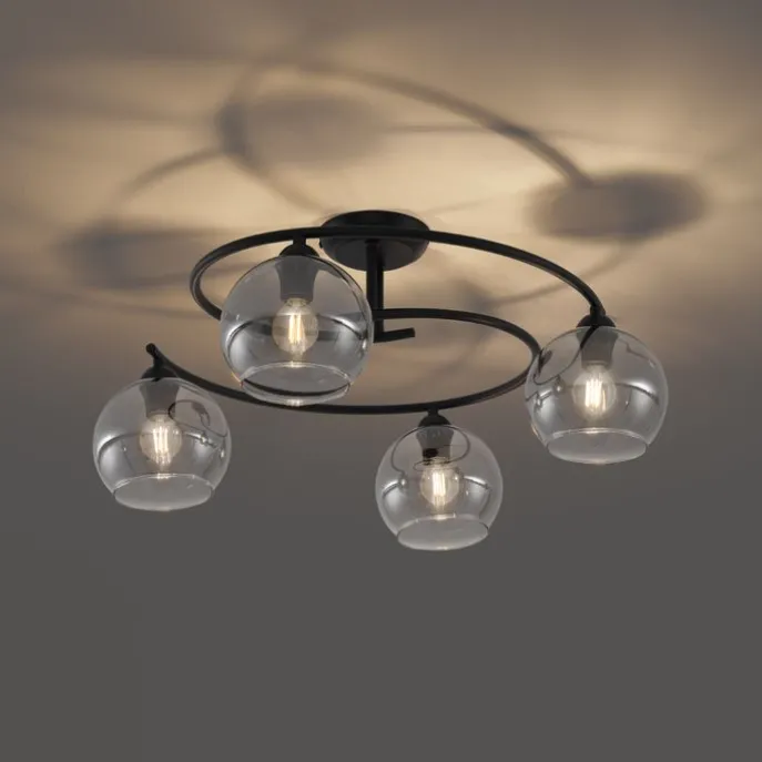 Moderne Deckenleuchte Schwarz mit Rauchglas 4-flammig - Alanis