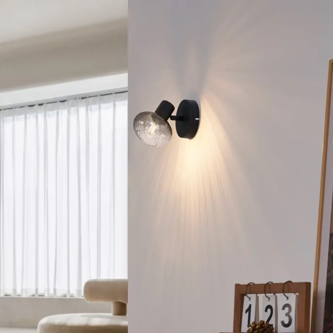 Moderne Deckenleuchte schwarz mit rundem Rauchglas - Teddy