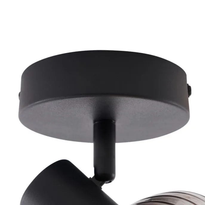 Moderne Deckenleuchte schwarz mit rundem Rauchglas - Teddy