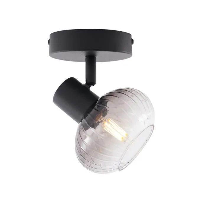 Moderne Deckenleuchte schwarz mit rundem Rauchglas - Teddy