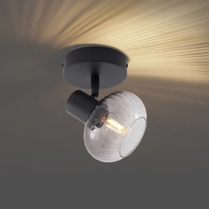 Moderne Deckenleuchte schwarz mit rundem Rauchglas - Teddy