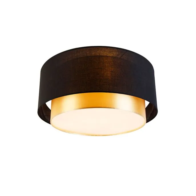 Moderne Deckenleuchte schwarz mit gold 50 cm 3-flammig - Drum Duo