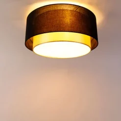 Moderne Deckenleuchte schwarz mit gold 50 cm 3-flammig - Drum Duo