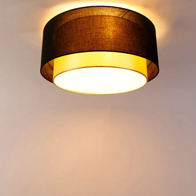 Moderne Deckenleuchte schwarz mit gold 50 cm 3-flammig - Drum Duo