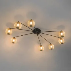 Moderne Deckenleuchte schwarz mit goldenen 8 Lichtern - Athens Wire