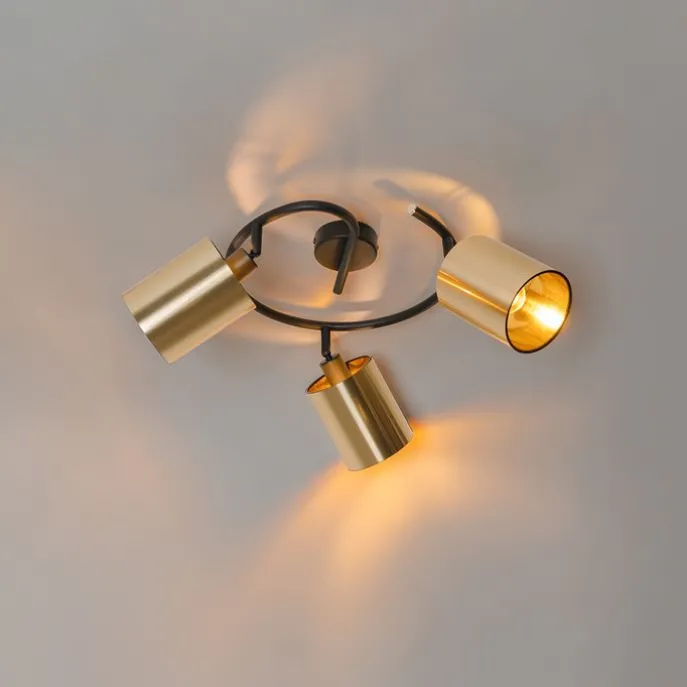 Moderne Deckenleuchte schwarz mit goldenem 3-Licht - Lofty