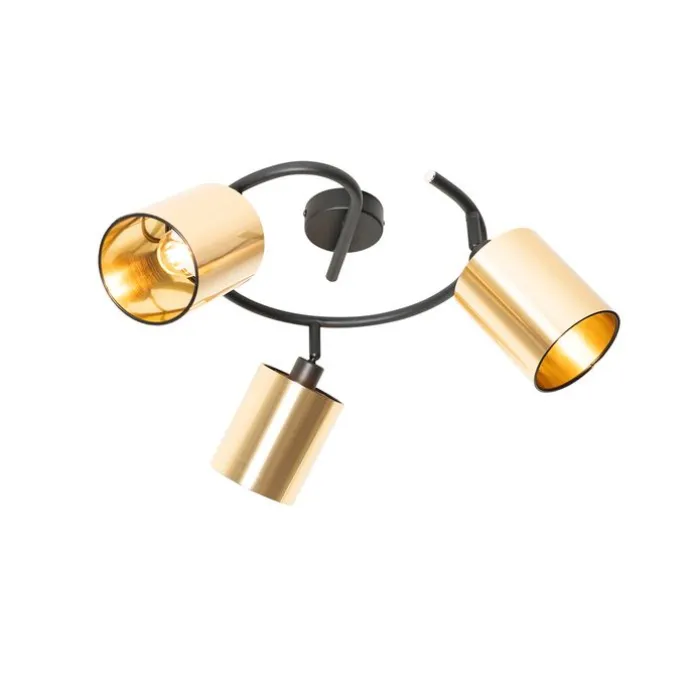 Moderne Deckenleuchte schwarz mit goldenem 3-Licht - Lofty