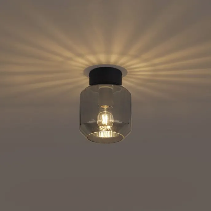 Moderne Deckenleuchte schwarz mit Rauchglas - Stiklo