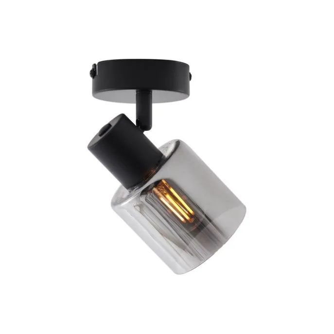 Moderne Deckenleuchte Schwarz mit rundem Rauchglas - Cilin