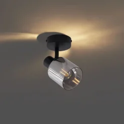 Moderne Deckenleuchte Schwarz mit rundem Rauchglas - Cilin