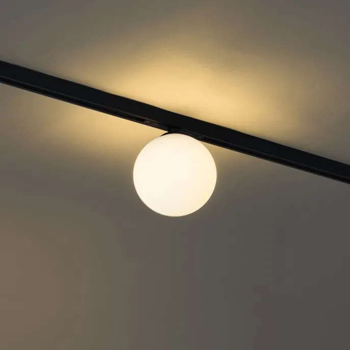 Moderne Deckenleuchte schwarz mit weißem Glas für 1-Phasen-Schienensystem - Slimline Eira