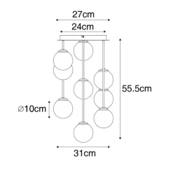 Moderne Deckenleuchte schwarz mit Opalglas 9 Lichter - Athens
