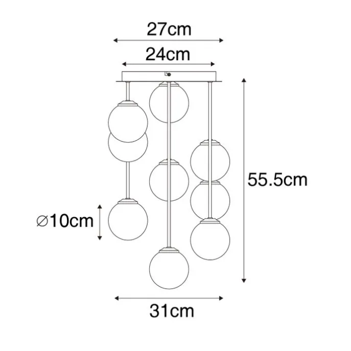 Moderne Deckenleuchte schwarz mit Opalglas 9 Lichter - Athens