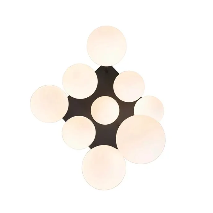 Moderne Deckenleuchte schwarz mit Opalglas 9 Lichter - Athens