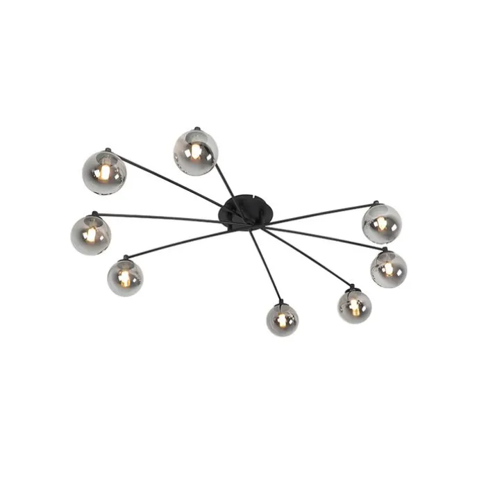 Moderne Deckenleuchte schwarz 8-Licht mit Rauchglas - Athen