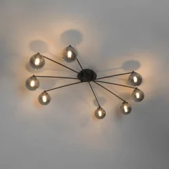Moderne Deckenleuchte schwarz 8-Licht mit Rauchglas - Athen