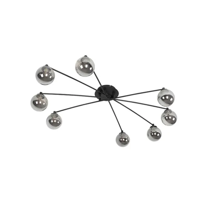 Moderne Deckenleuchte schwarz 8-Licht mit Rauchglas - Athen