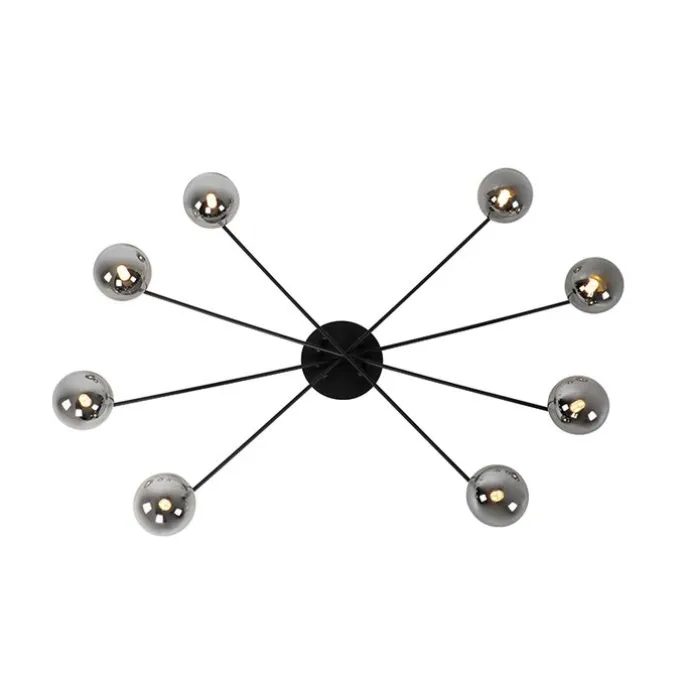 Moderne Deckenleuchte schwarz 8-Licht mit Rauchglas - Athen