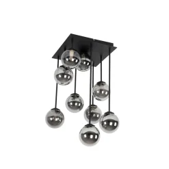 Moderne Deckenleuchte schwarz 9-Licht mit Rauchglas - Athen