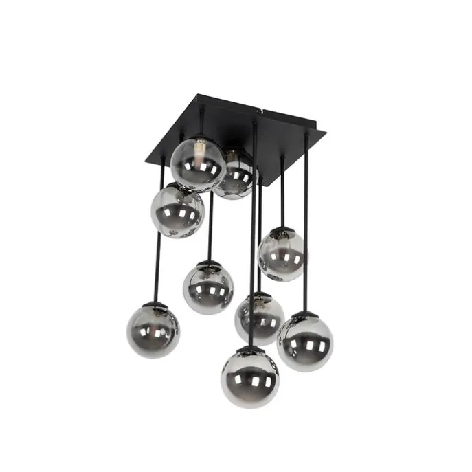 Moderne Deckenleuchte schwarz 9-Licht mit Rauchglas - Athen