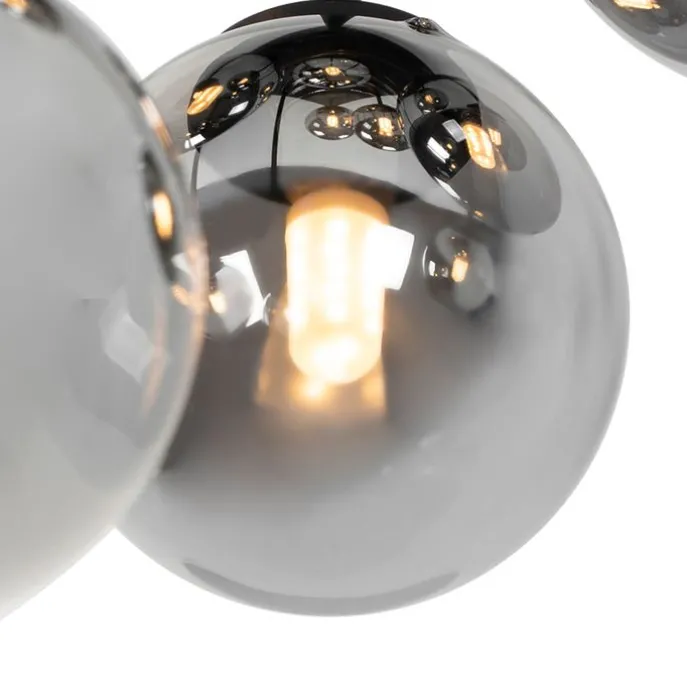 Moderne Deckenleuchte schwarz 9-Licht mit Rauchglas - Athen