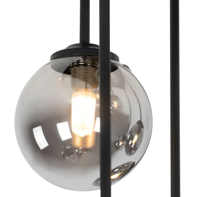 Moderne Deckenleuchte schwarz 9-Licht mit Rauchglas - Athen