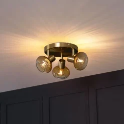 Moderne Deckenstrahler Gold mit Bernstein Glas rund 3-flammig - Teddy