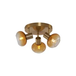 Moderne Deckenstrahler Gold mit Bernstein Glas rund 3-flammig - Teddy