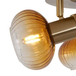 Moderne Deckenstrahler Gold mit Bernstein Glas rund 3-flammig - Teddy